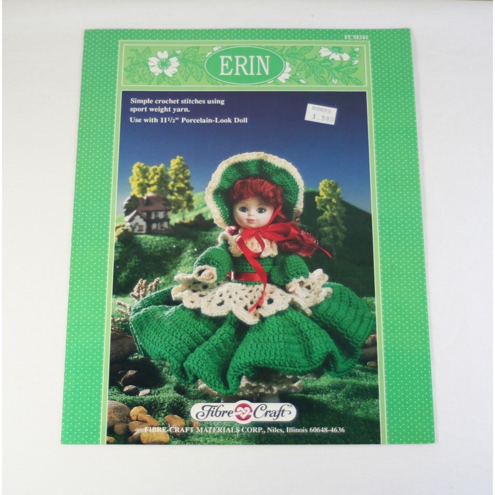 Fibre Craft Crochet Doll Pattern Booklet Erin 11 1/2" FCM 241 1991